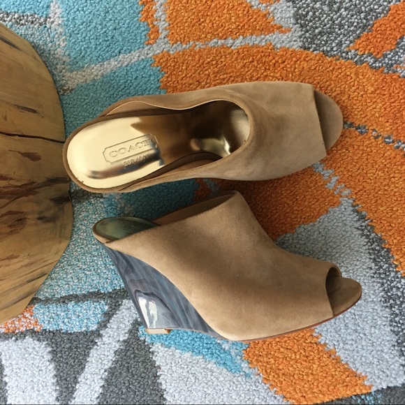 COACH HOLLIE KID SUEDE Wedges SHOES Open Toe-SZ 6 - Picture 2 of 15
